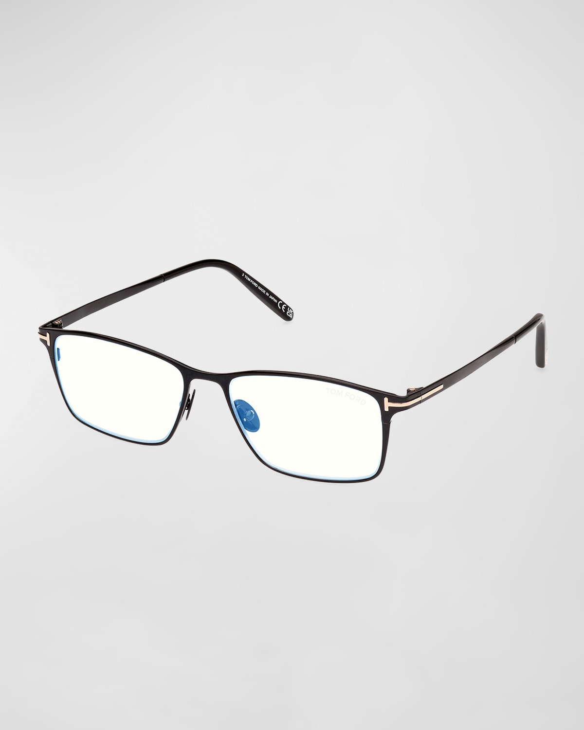 Shop Tom Ford Blue Blocking Titanium Rectangle Glasses In Shiny Black