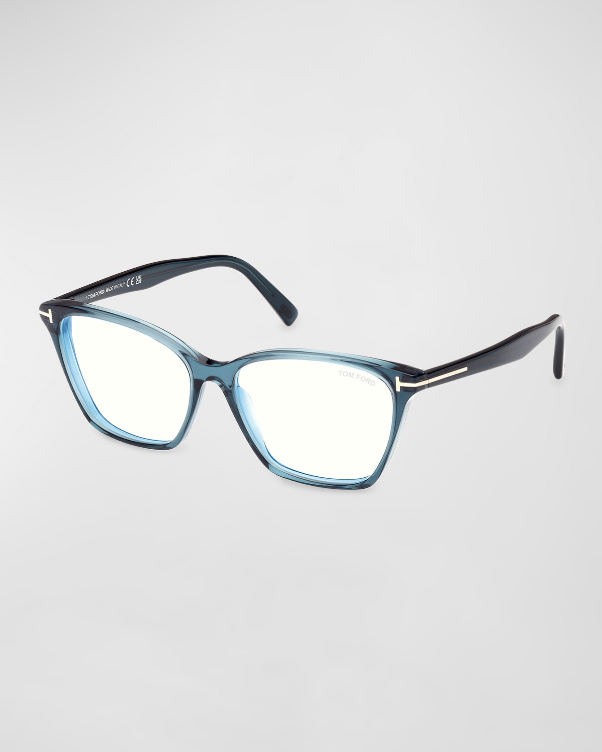 Shop Tom Ford Blue Blocking Acetate Cat-eye Glasses In Shiny Transp Dark Teal