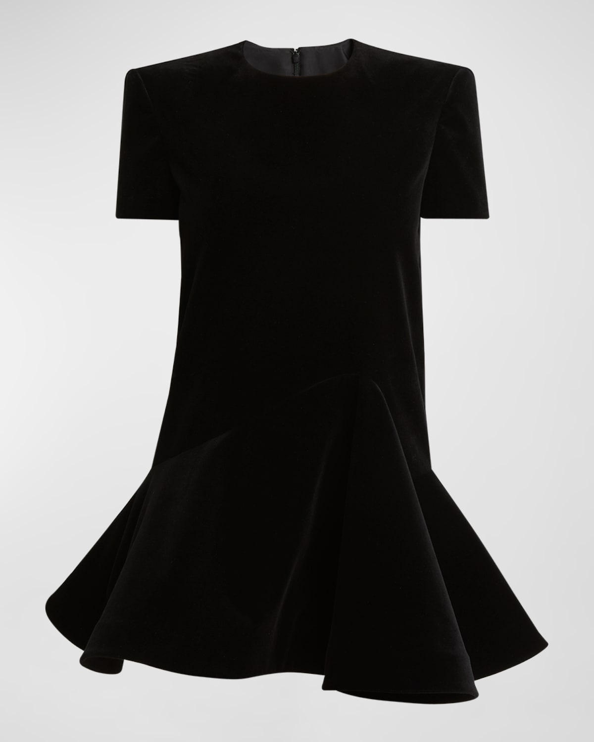 Valentino Short-sleeve Velvet Flared Mini Dress In Black
