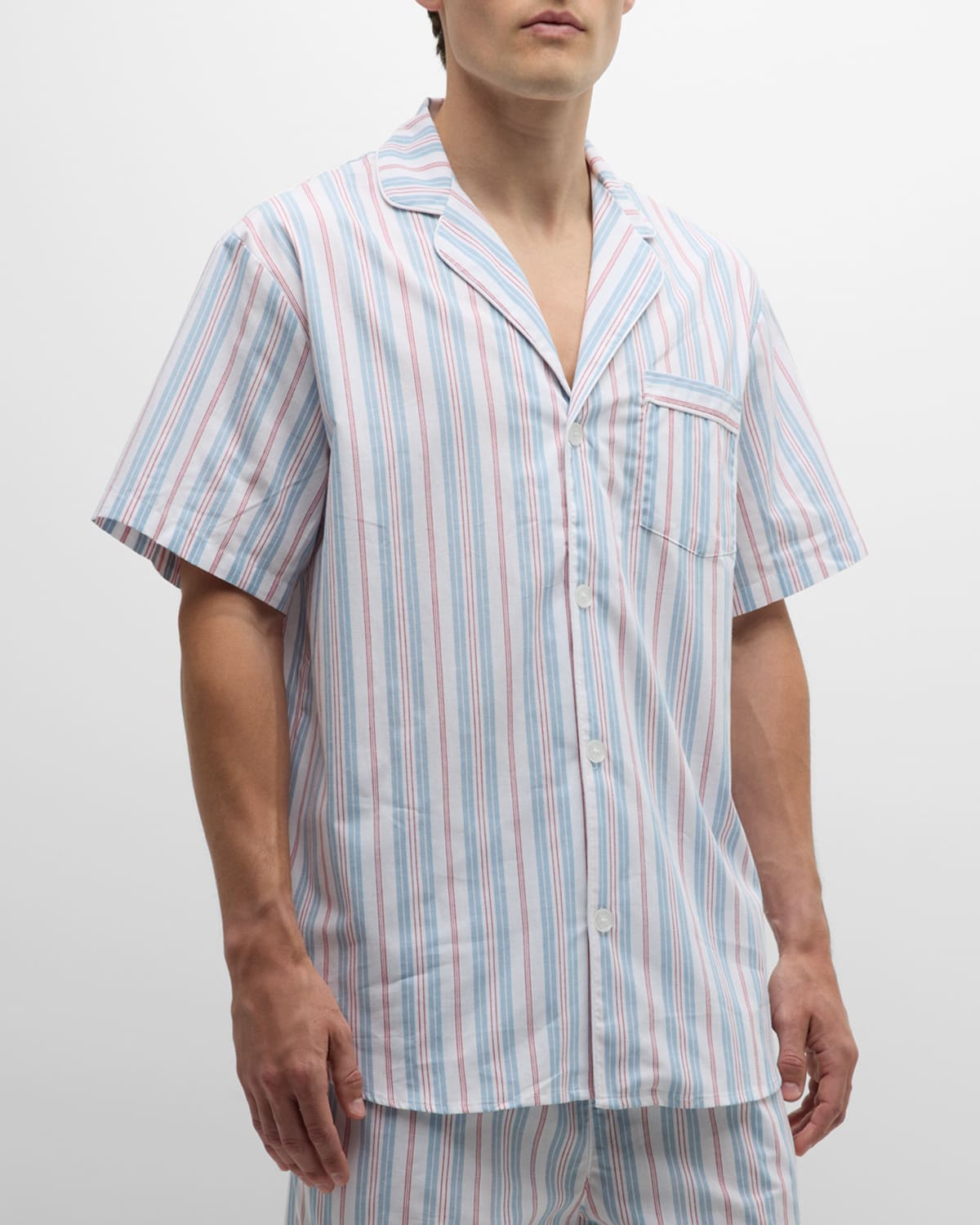 Shop Petite Plume Men's Cotton Stripe Short Pajama Set In Blue