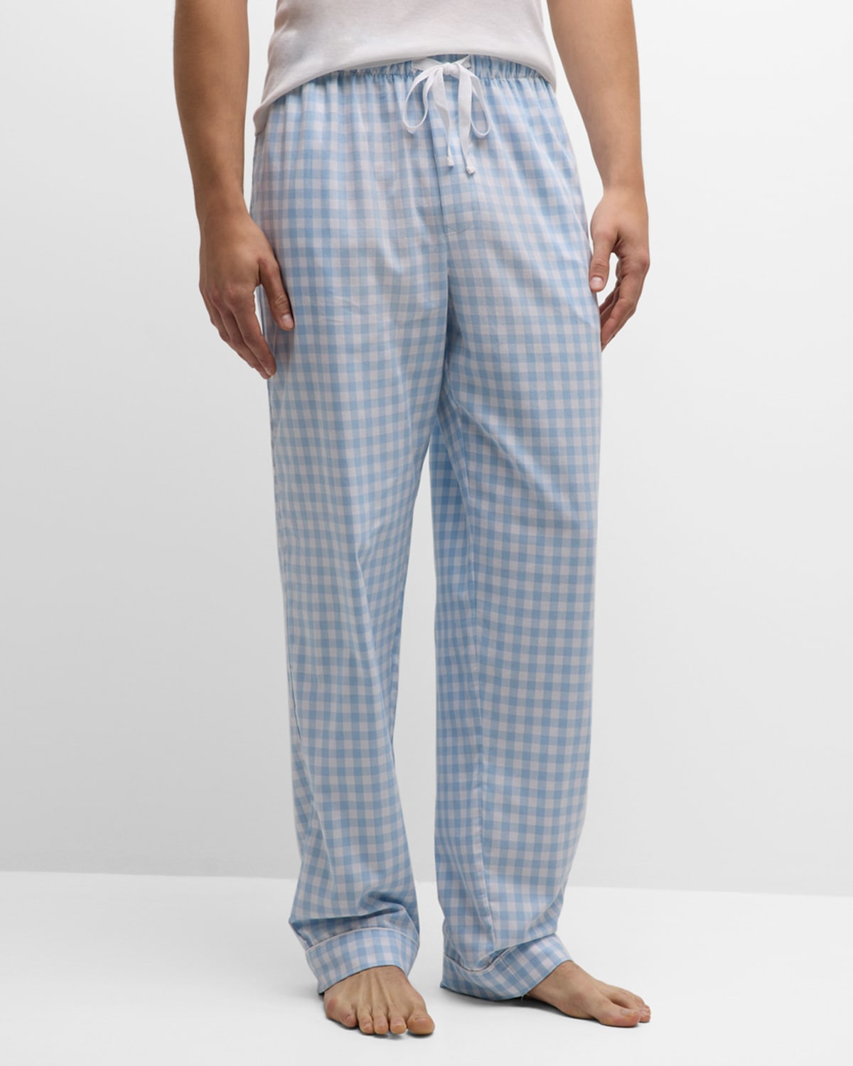 Shop Petite Plume Men's Cotton Gingham Check Pajama Pants In Blue