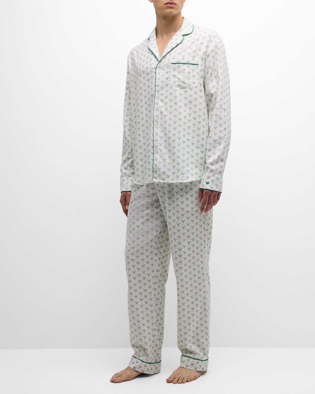 Shop Petite Plume Men's Cotton Tennis-print Long Pajama Set In Green