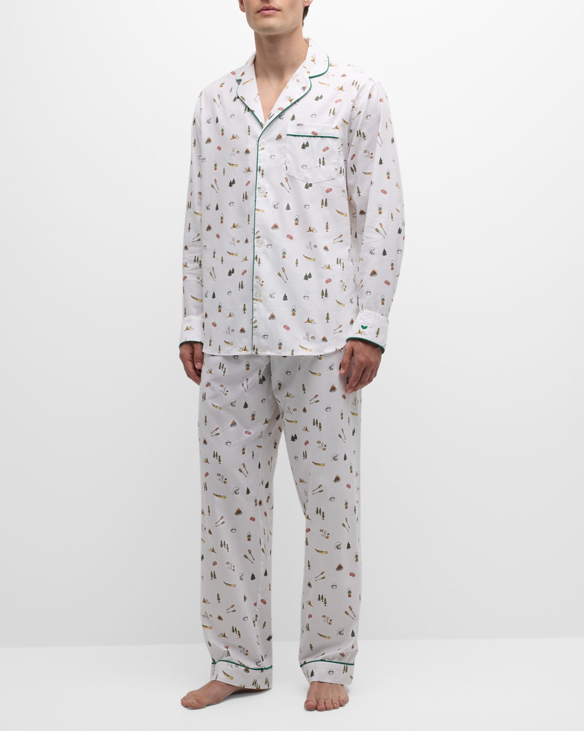 Shop Petite Plume Men's Cotton Camp-print Long Pajama Set In White