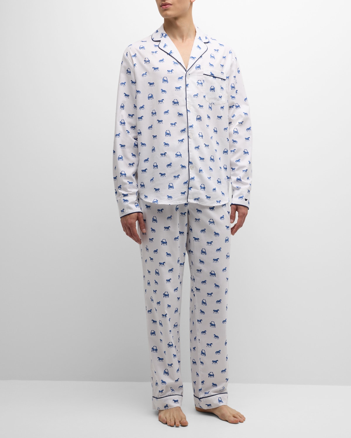 Shop Petite Plume Men's Cotton Horse-print Long Pajama Set In White