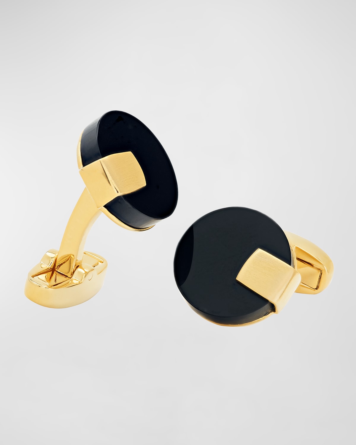 Men's Black Disc Gold-Tone Tab Cufflinks