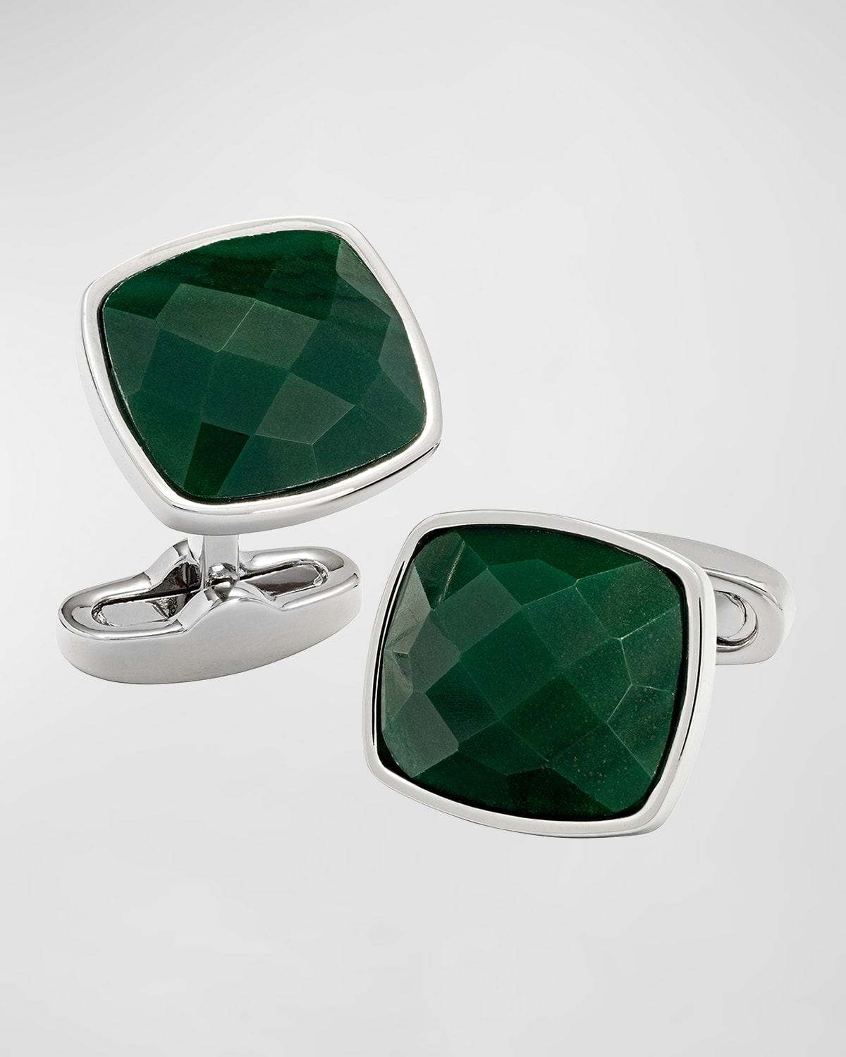 Men's Square Green Faceted Stone Cufflinks