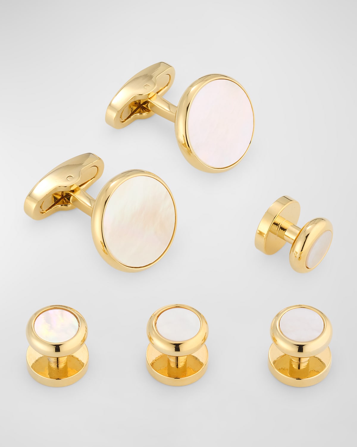 Men's Classic Round Mother-Of-Pearl Cufflink Stud Set