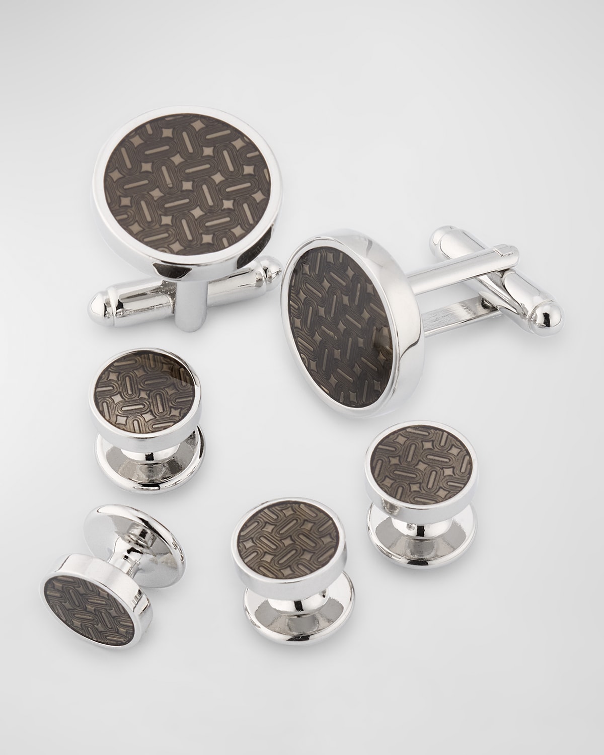 Men's Round Enamel Abstract Cufflink Stud Set