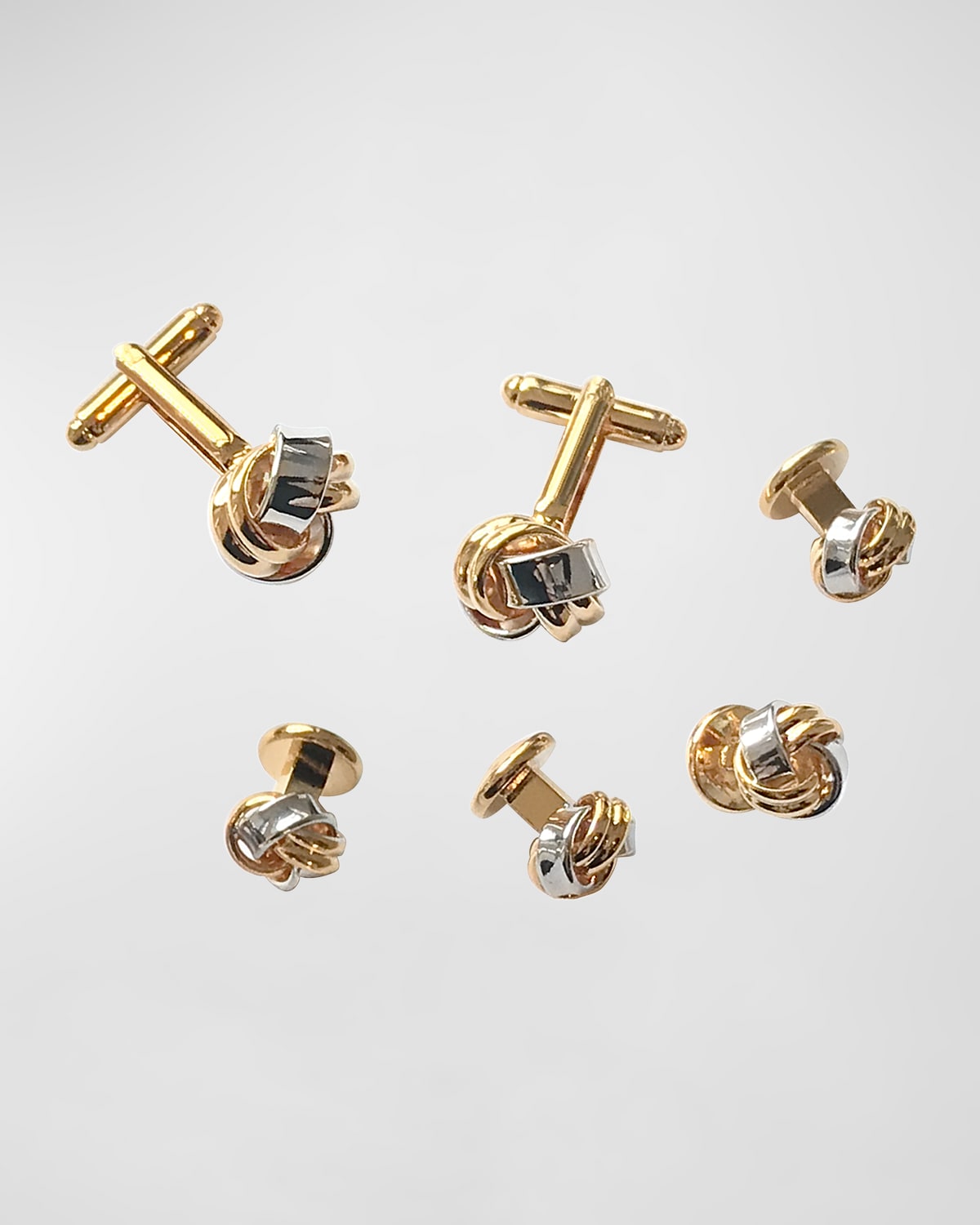 Men's Two-Tone Classic Knot Gold Cufflink Stud Set