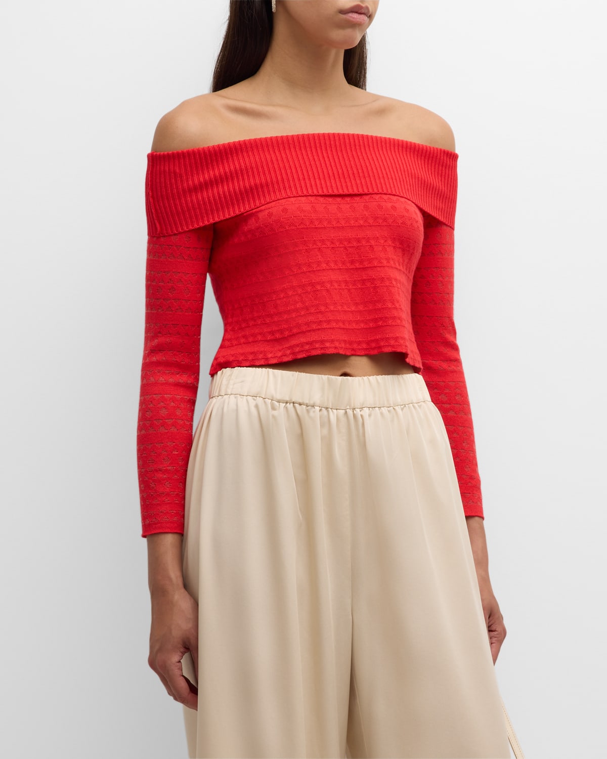 Shop Misook Burnout Recycled Knit Off-shoulder Sweater In Radiant Pink