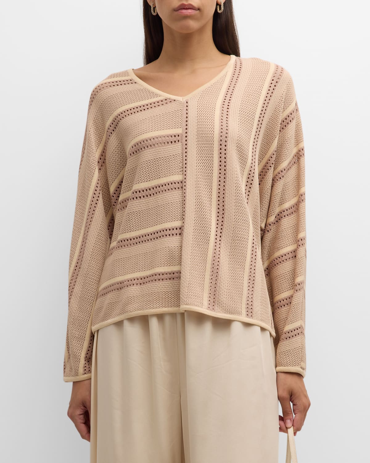 Shop Misook Multi-stitch Soft Knit Dolman-sleeve Tunic In Sand/parchment