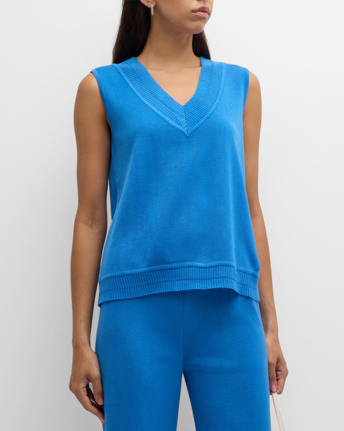 Shop Misook Ribbed Flat Knit V-neck Tank Top In Adriatic Blue