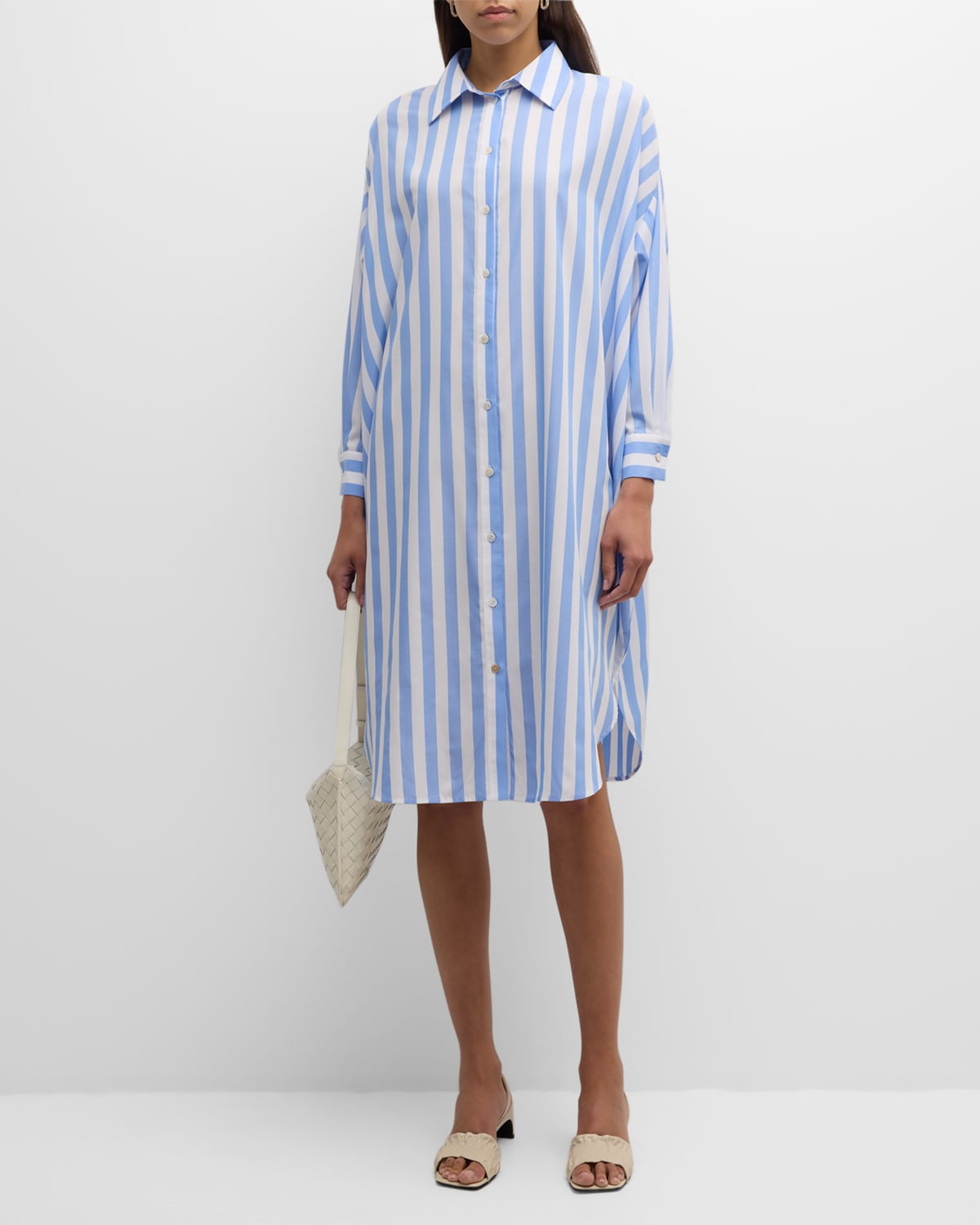 Shop Misook Striped Woven Oversized Midi Shirtdress In Adriatic Blue/white