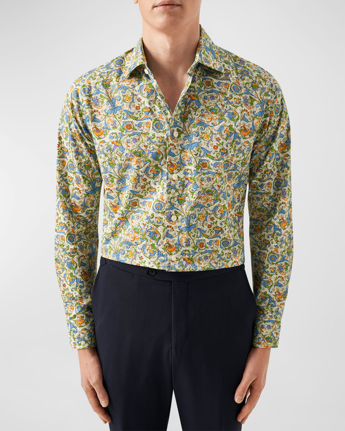 Men's Cotton Twill Floral Dress Shirt