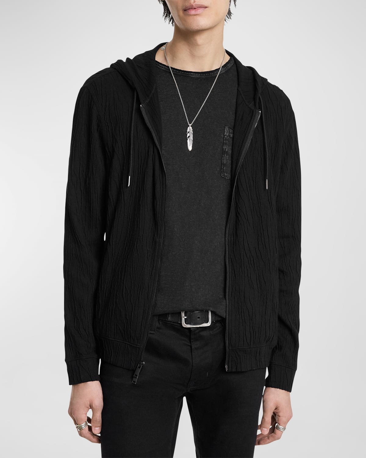 Shop John Varvatos Men's Ihsan Textured Zip Hoodie In Black