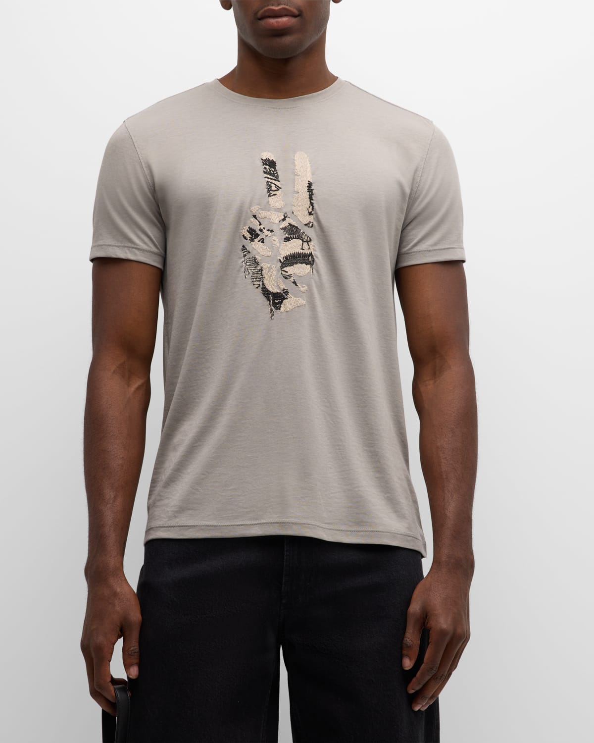 Shop John Varvatos Men's Peace Embroidery T-shirt In Pavement