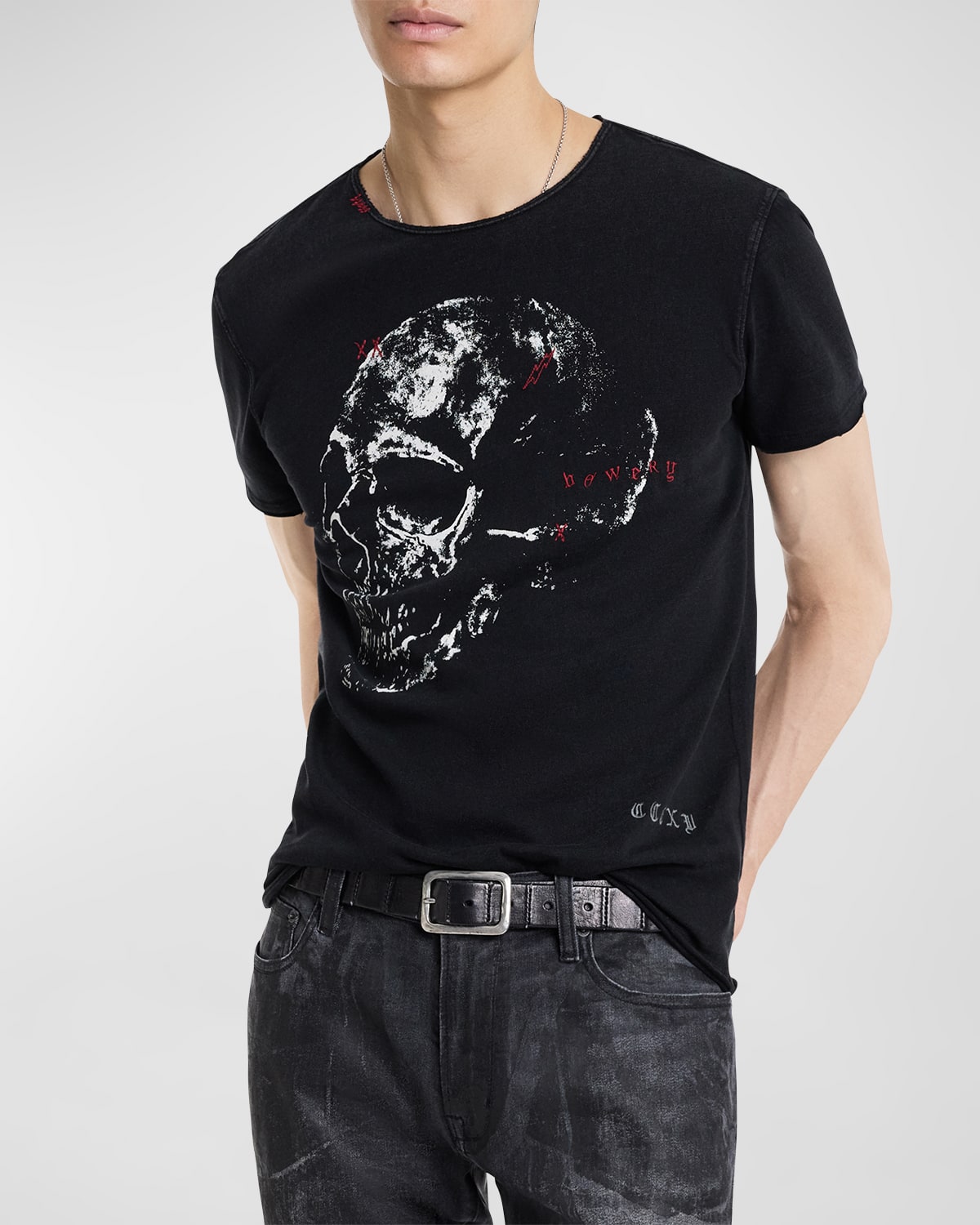 Shop John Varvatos Men's Bowery Skull Raw-edge T-shirt In Black