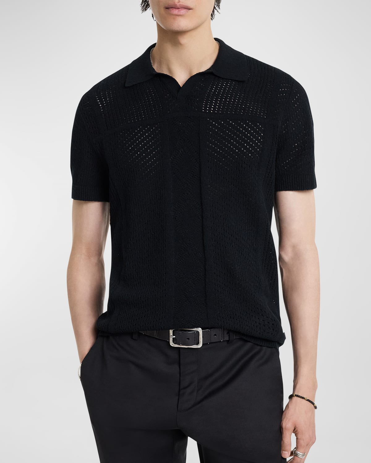 Shop John Varvatos Men's Theo Pointelle Polo Sweater In Black