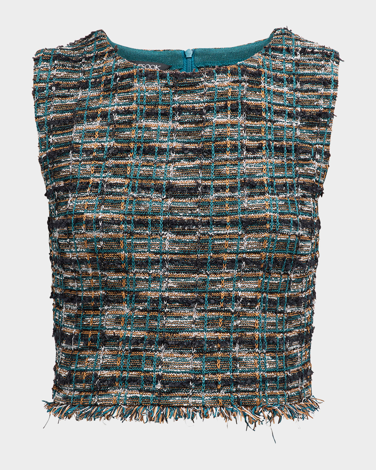 Cropped Fringe-Trim Tweed Knit Tank