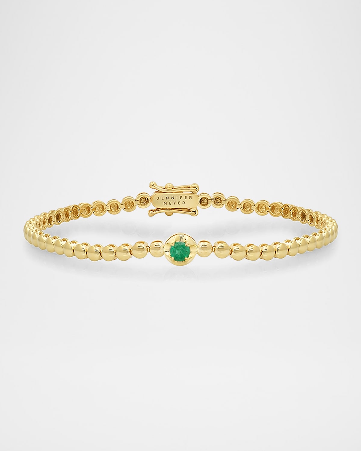 18K Yellow Gold 1 Illusion Set Emerald and Mini Bezel Tennis Bracelet