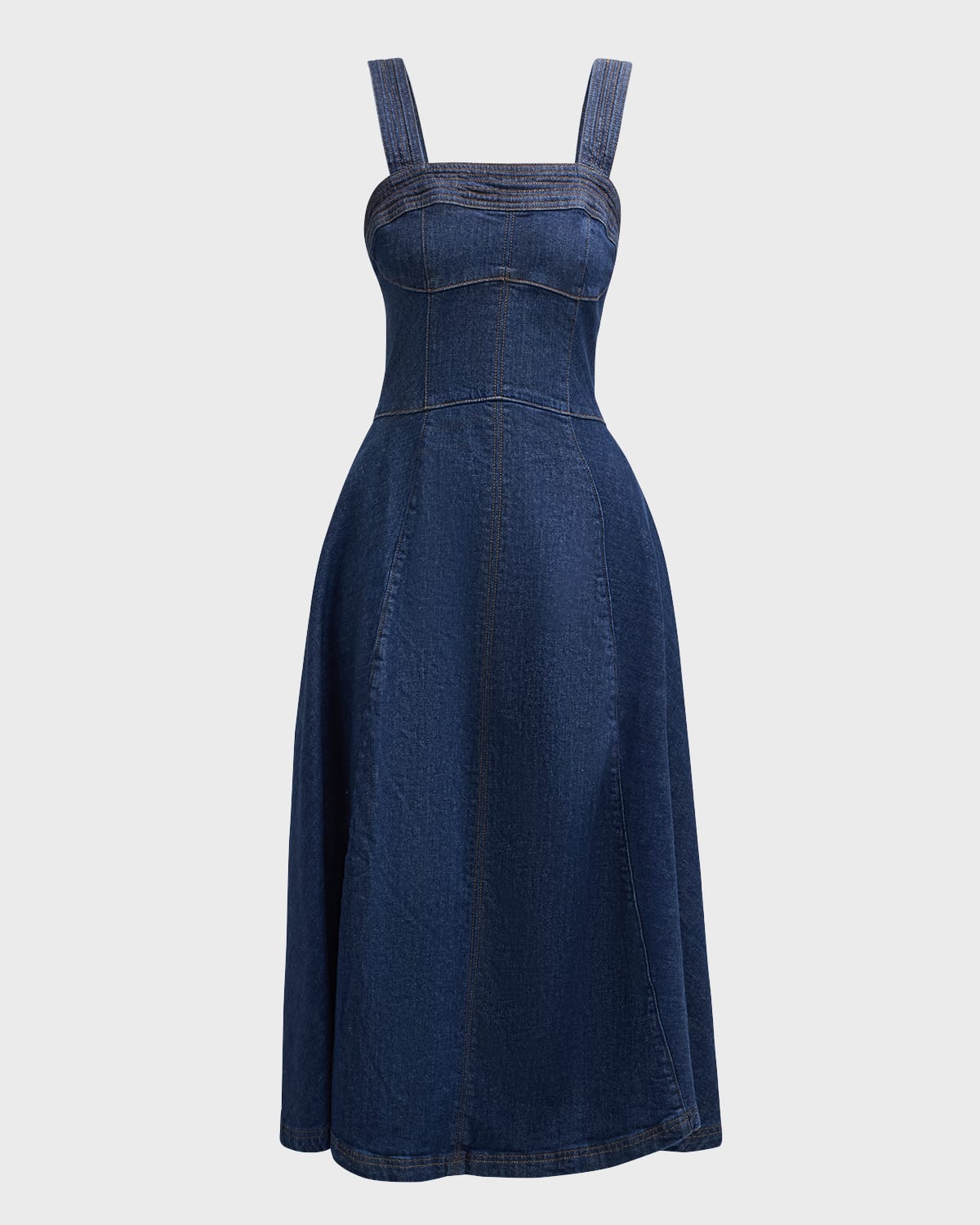 Shop Simkhai Cici Bustier Denim Pinafore Midi Dress In Imperial