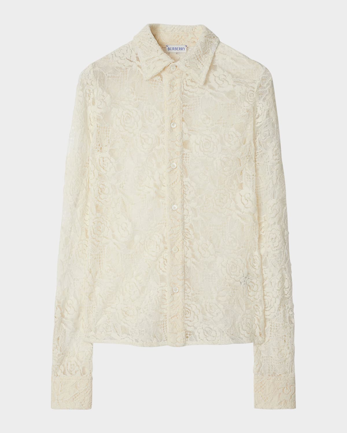 Burberry Lace Fitted Button-front Shirt In Ivory