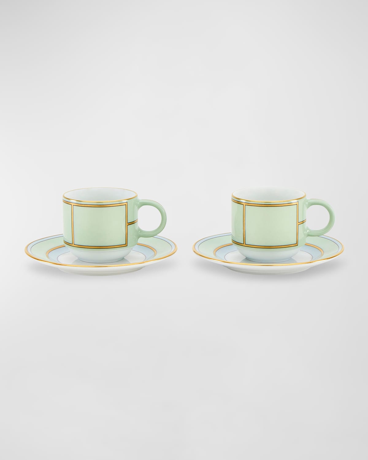 Ginori 1735 Set Of 2 Colonna Diva Verde Coffee Cups And Saucers In Diva Verde