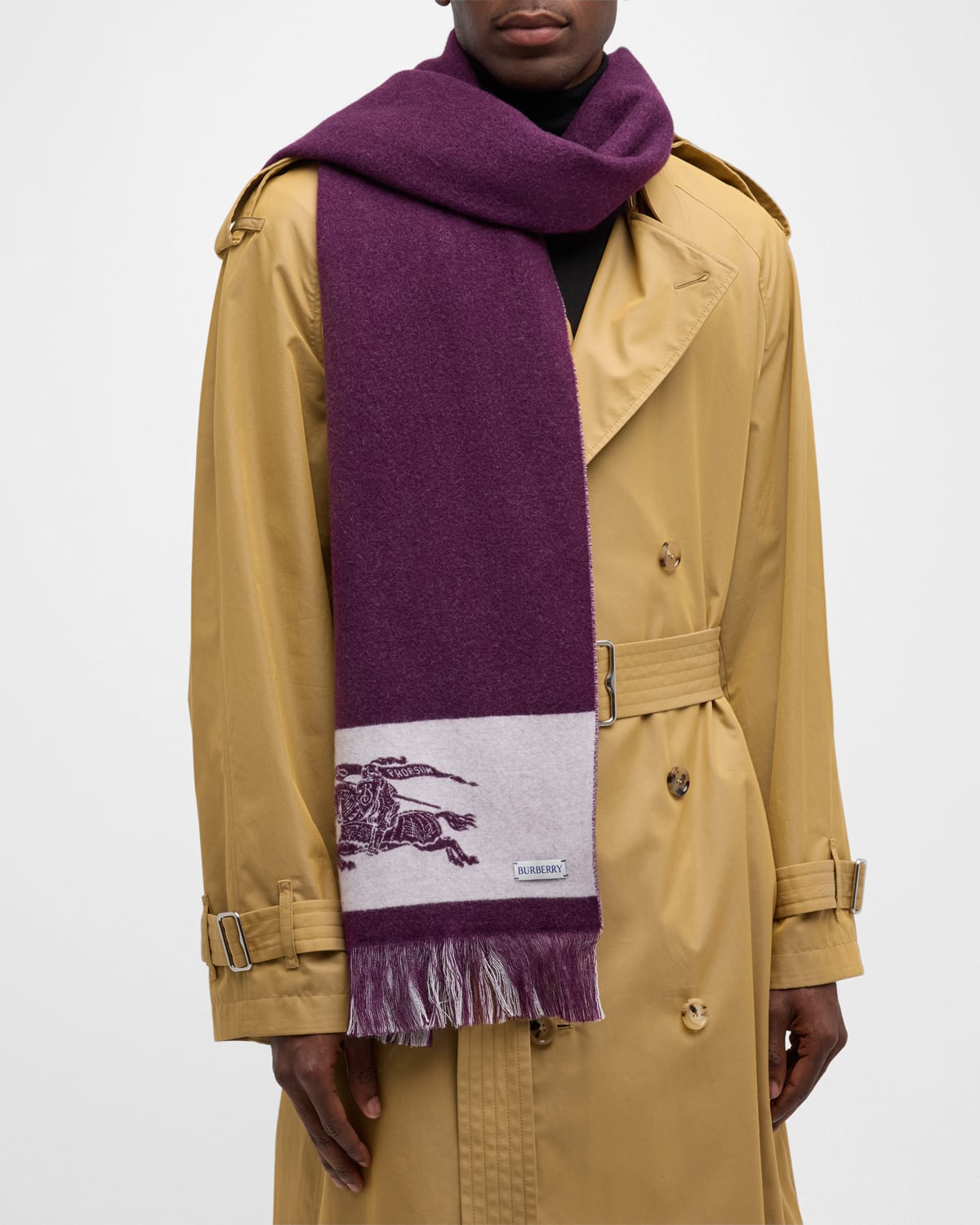 Burberry Men's Cashmere Football Scarf In Purple