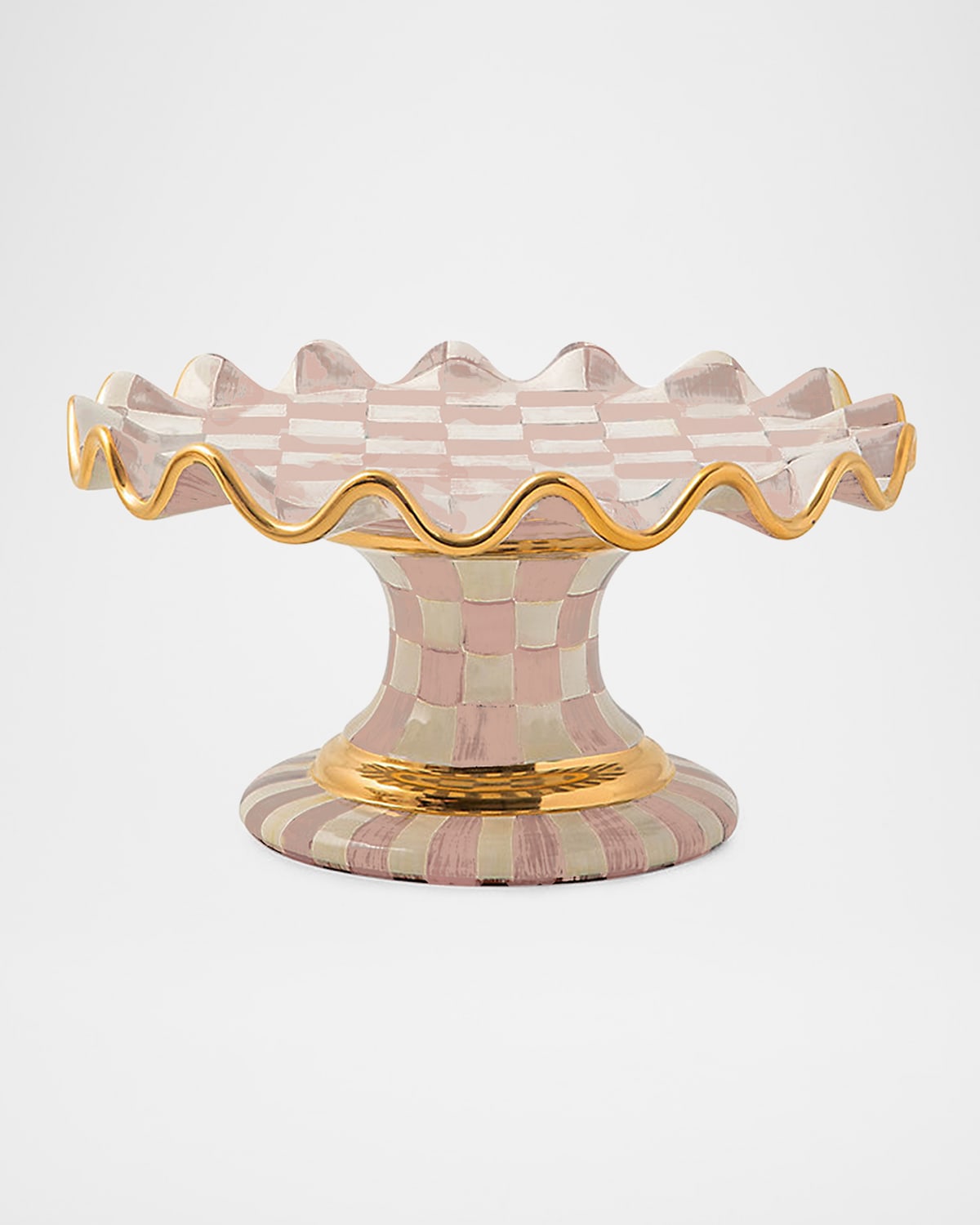 Mackenzie-childs Rosy Check Ceramic Fluted Cake Stand