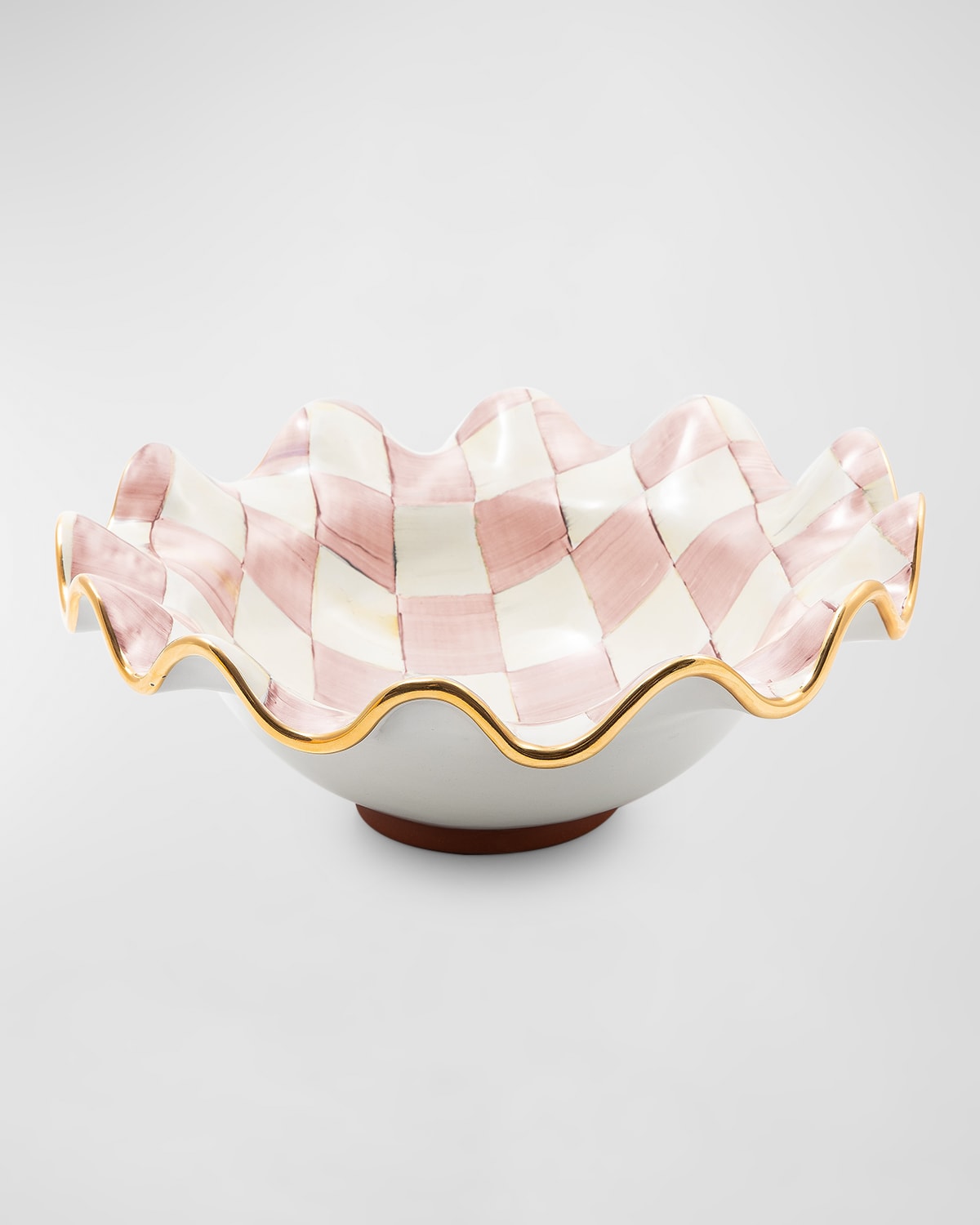 Mackenzie-childs Rosy Check Ceramic Fluted Serving Bowl