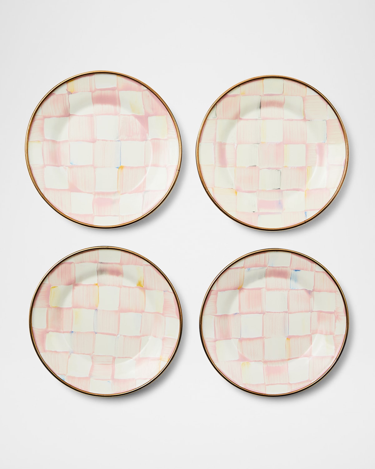 Mackenzie-childs Rosy Check Enamel Appetizer Plates, Set Of 4