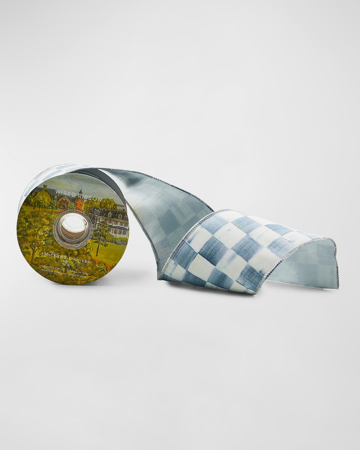 Mackenzie-childs Sterling Check Ribbon, 4"w X 10 Yards