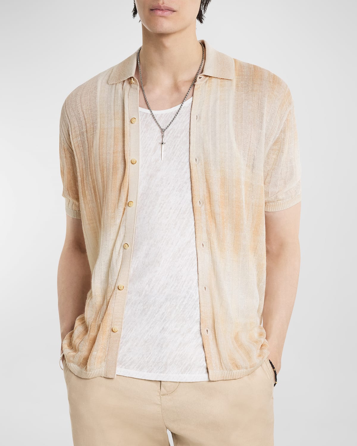 Shop John Varvatos Men's Santiago Gradient Striped Button-down Shirt In Melon