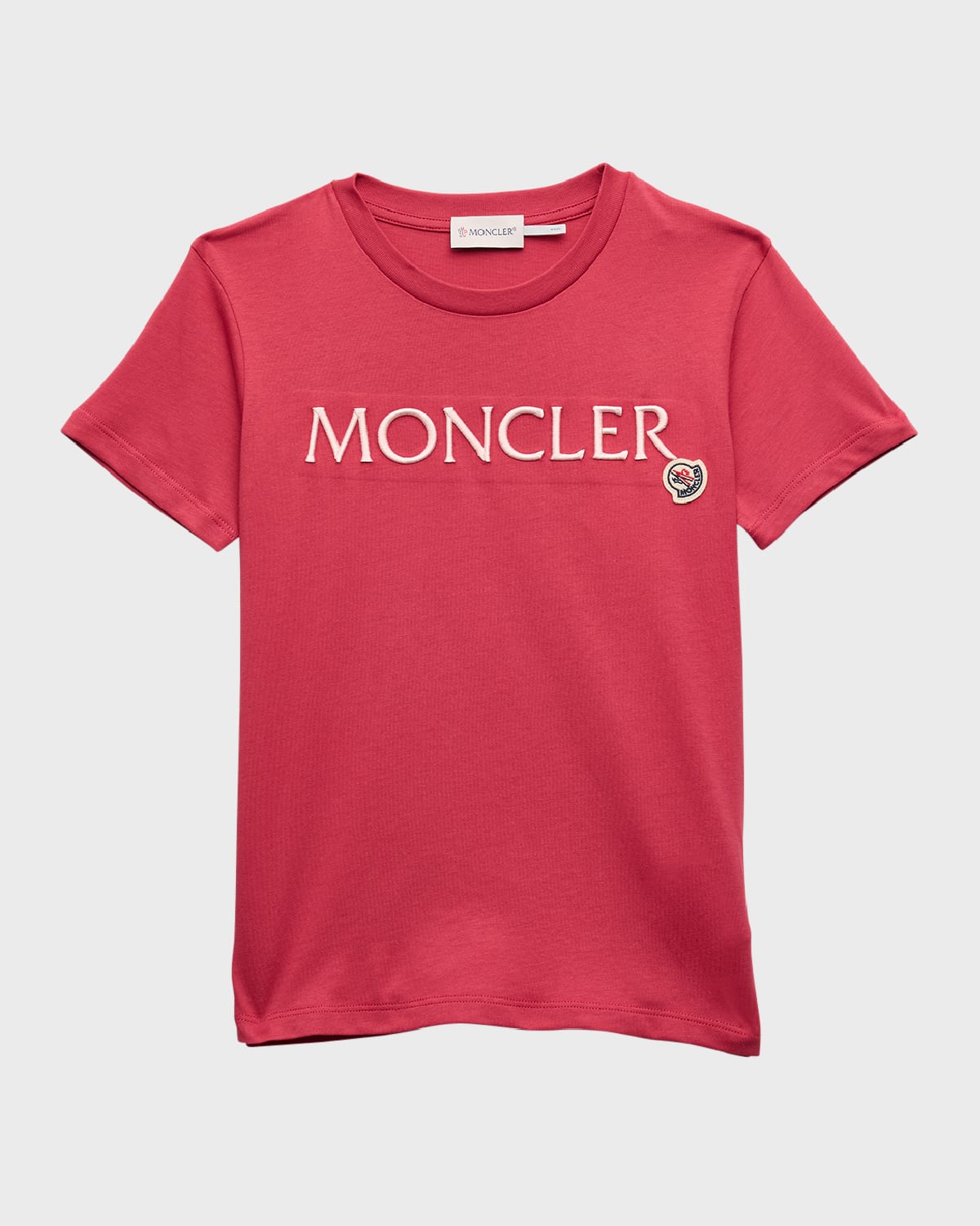 Moncler Girl's Embroidered Logo-print T-shirt In Berry