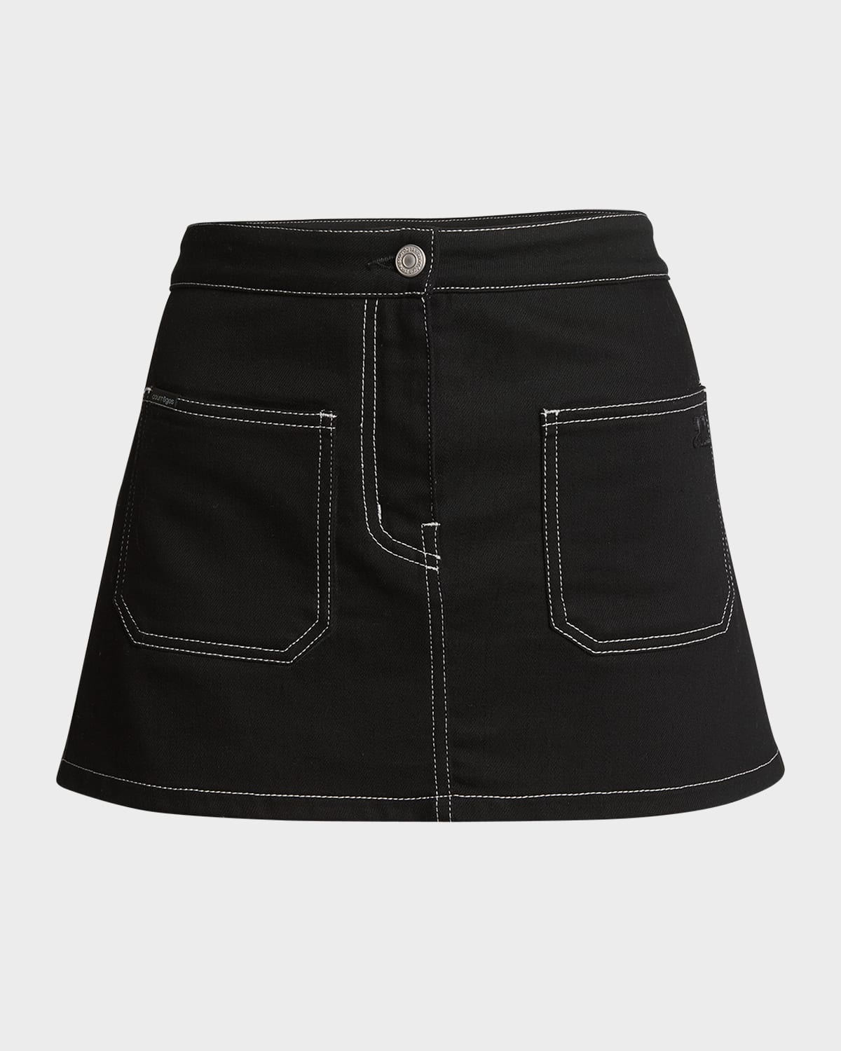 Courrèges 2-pocket Topstitched Denim Mini Skirt In Blackwhite