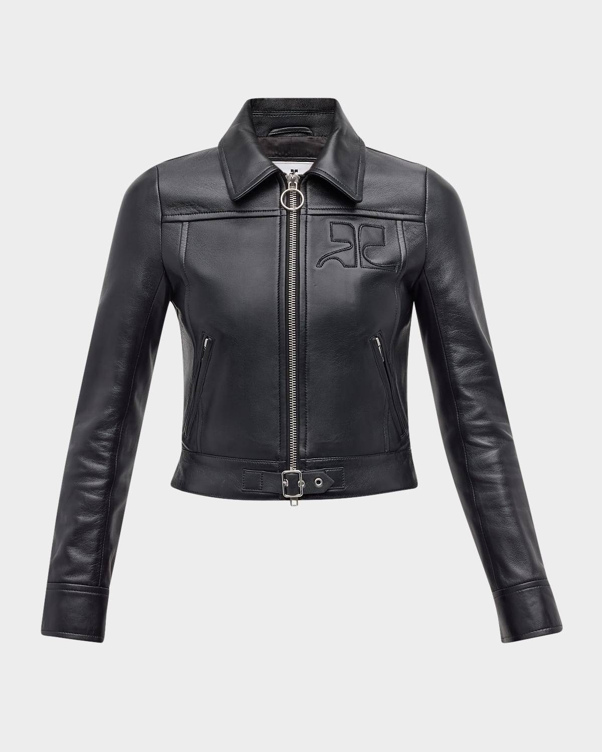 Courrèges Buckle Leather Biker Jacket In Black