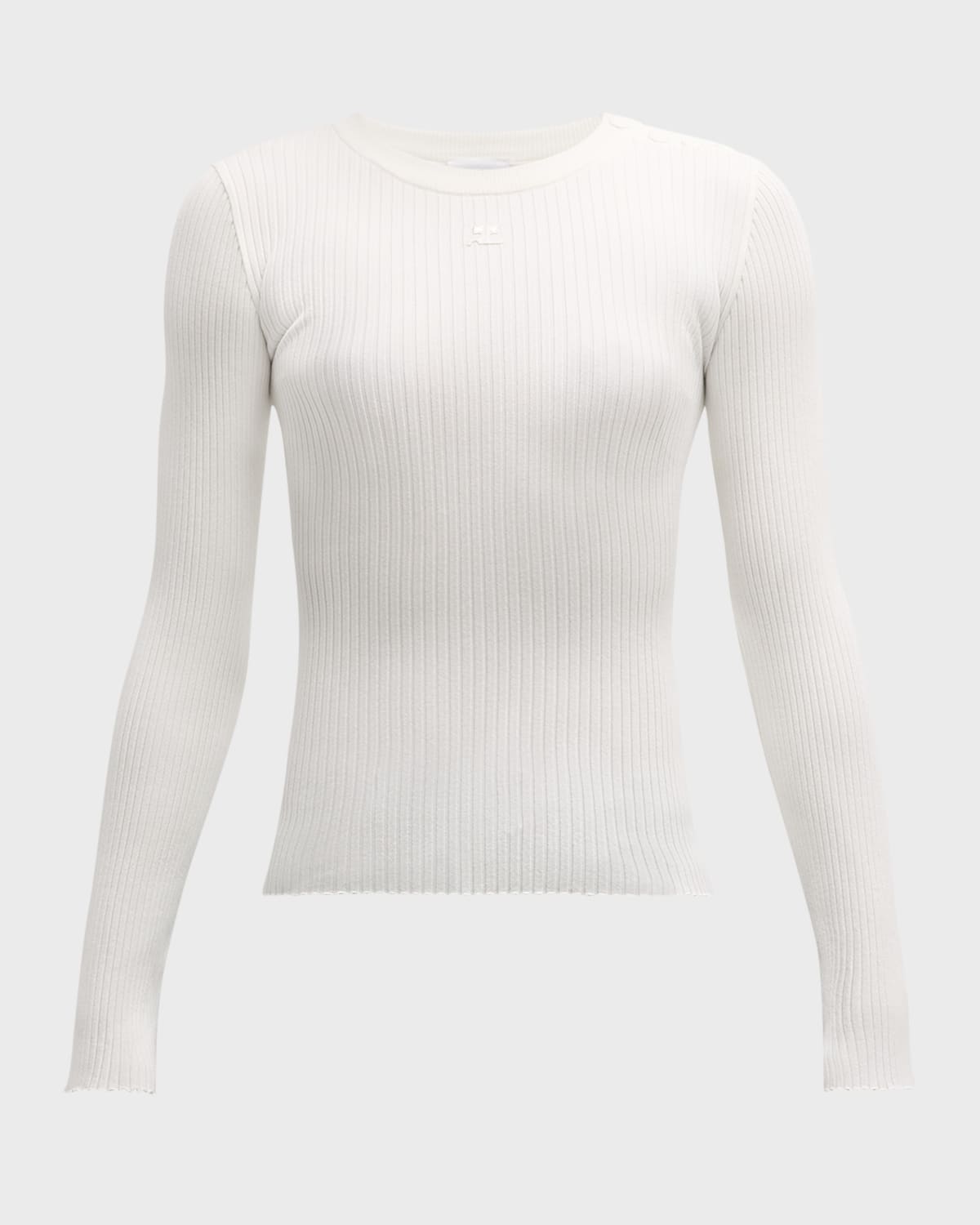 Courrèges Shoulder Snaps Long-sleeve Rib Sweater In Heritage White