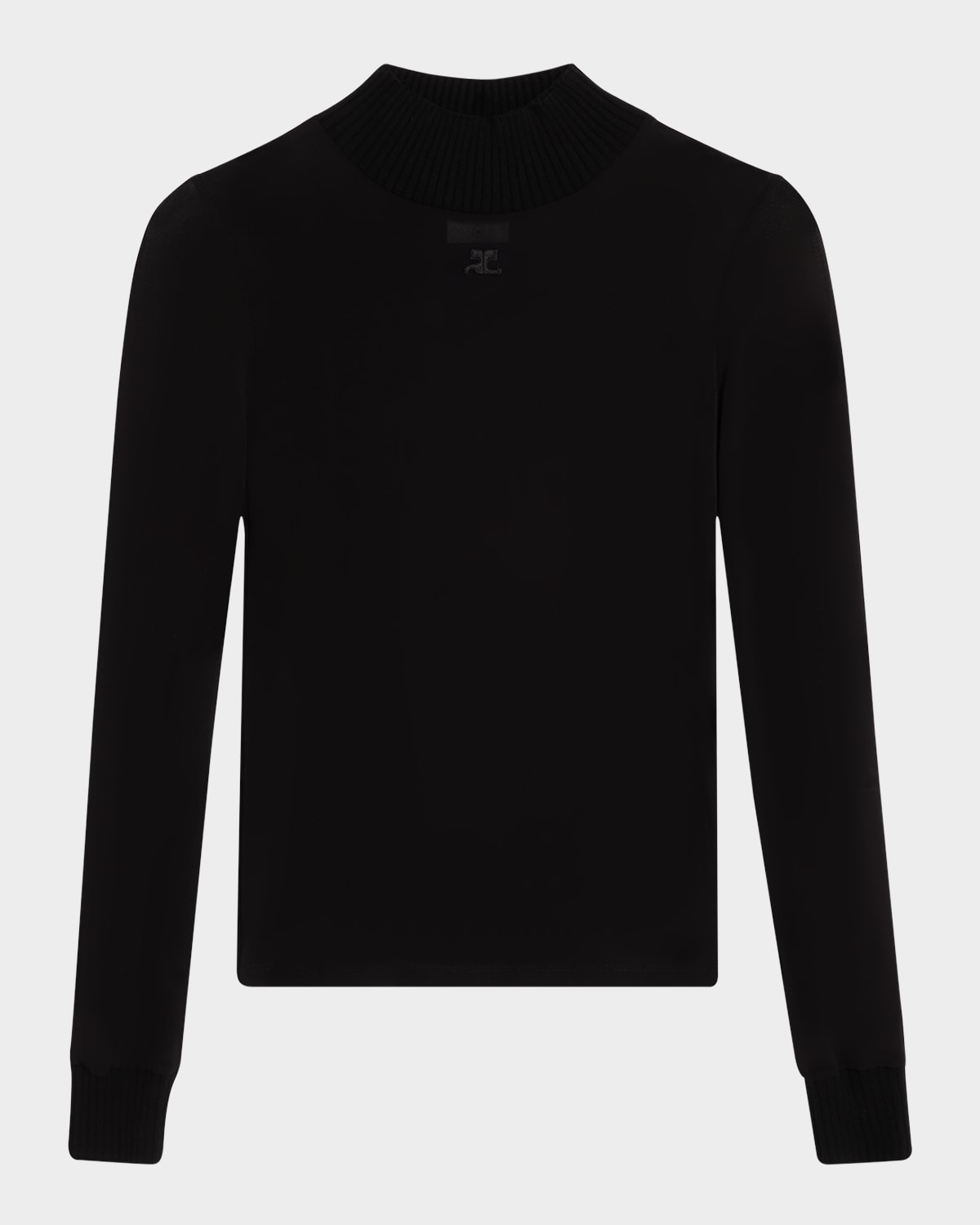 Courrèges Re-edition Mock-neck Long-sleeve Fitted Top In Black
