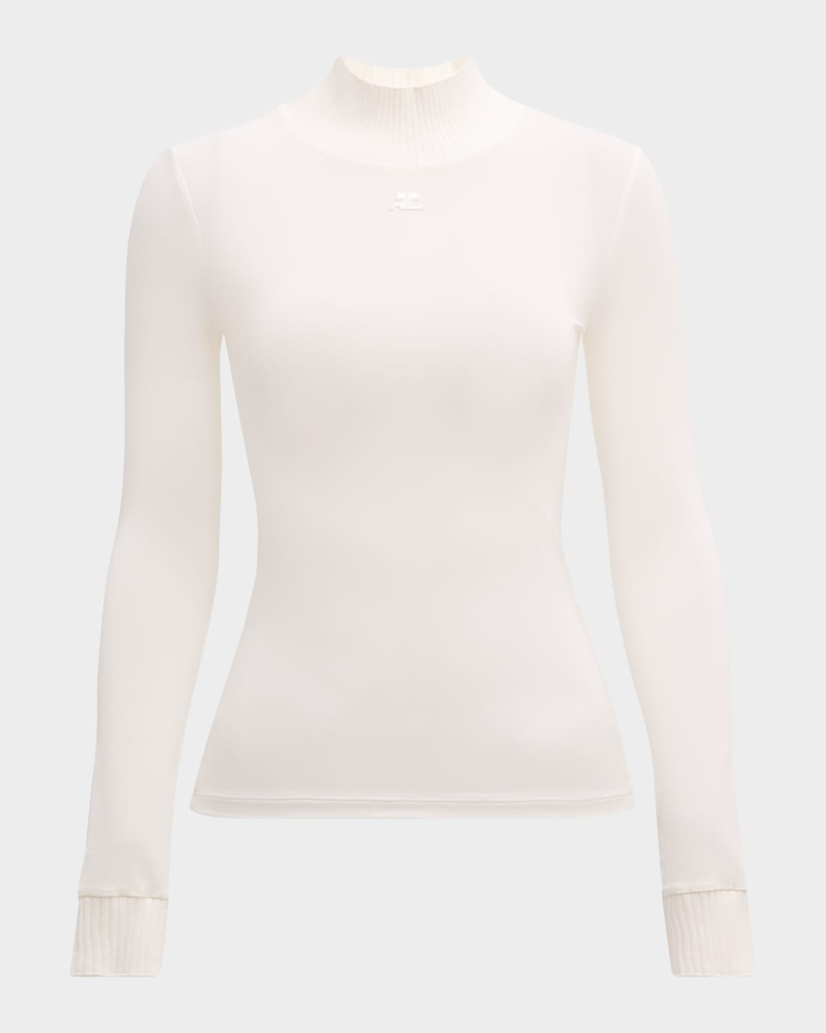 Courrèges Re-edition Mock-neck Long-sleeve Fitted Top In Heritage White
