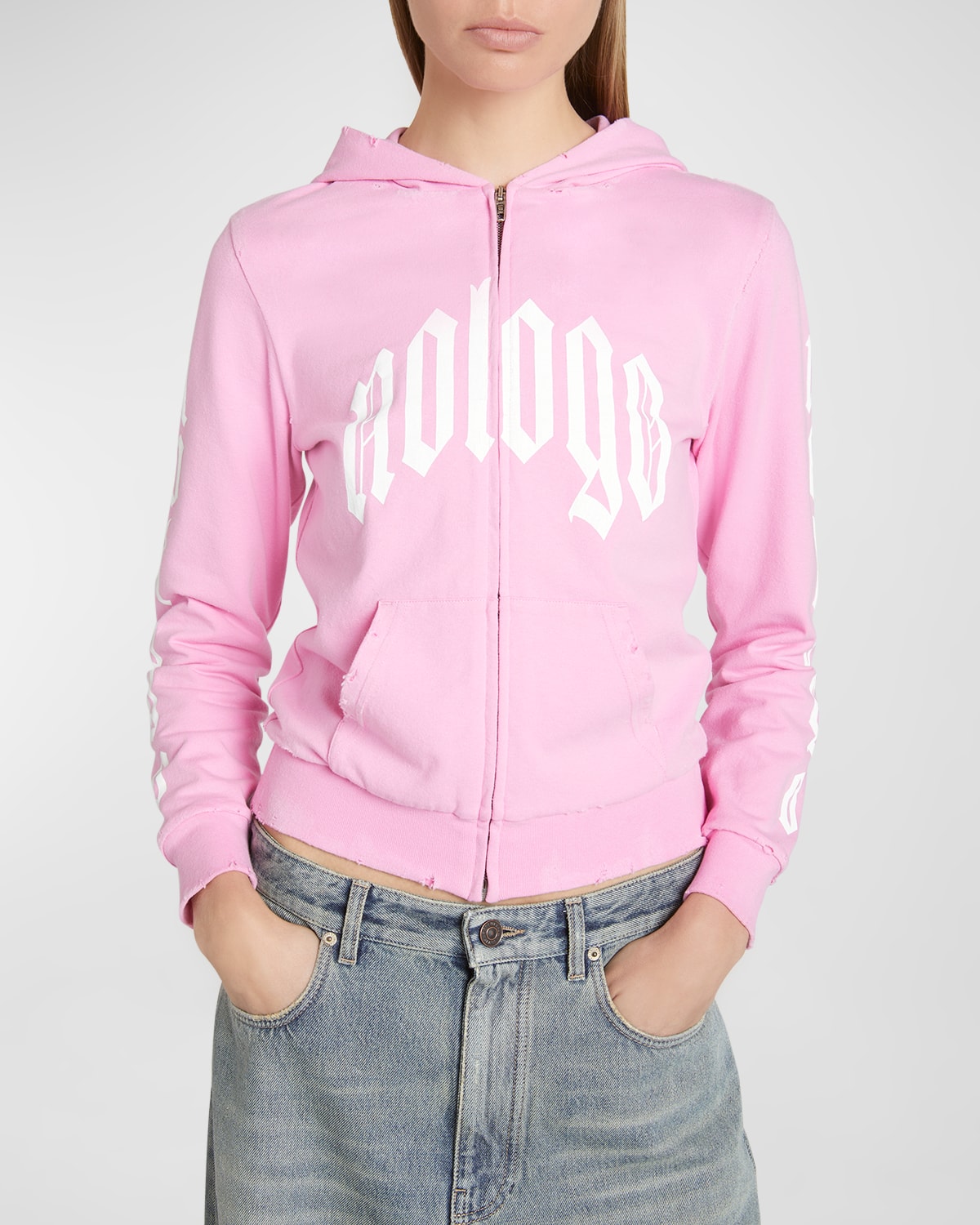 BALENCIAGA NOLOGO ZIP-UP JERSEY HOODIE 