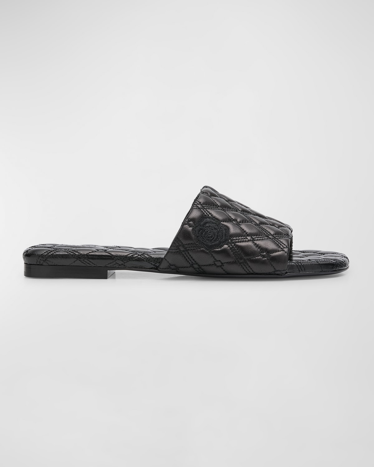 Shop Burberry Quilted Leather Flat Slide Sandals In A24 Black