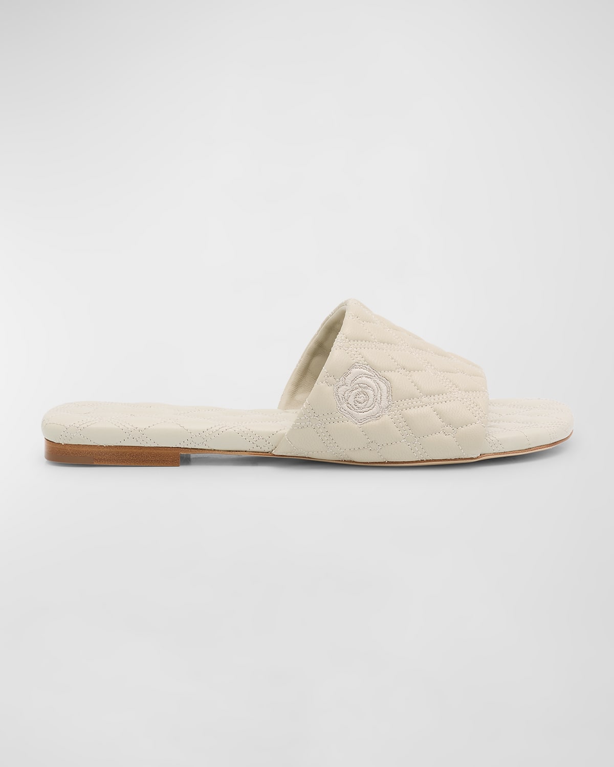 Shop Burberry Quilted Leather Flat Slide Sandals In A24 Plaster