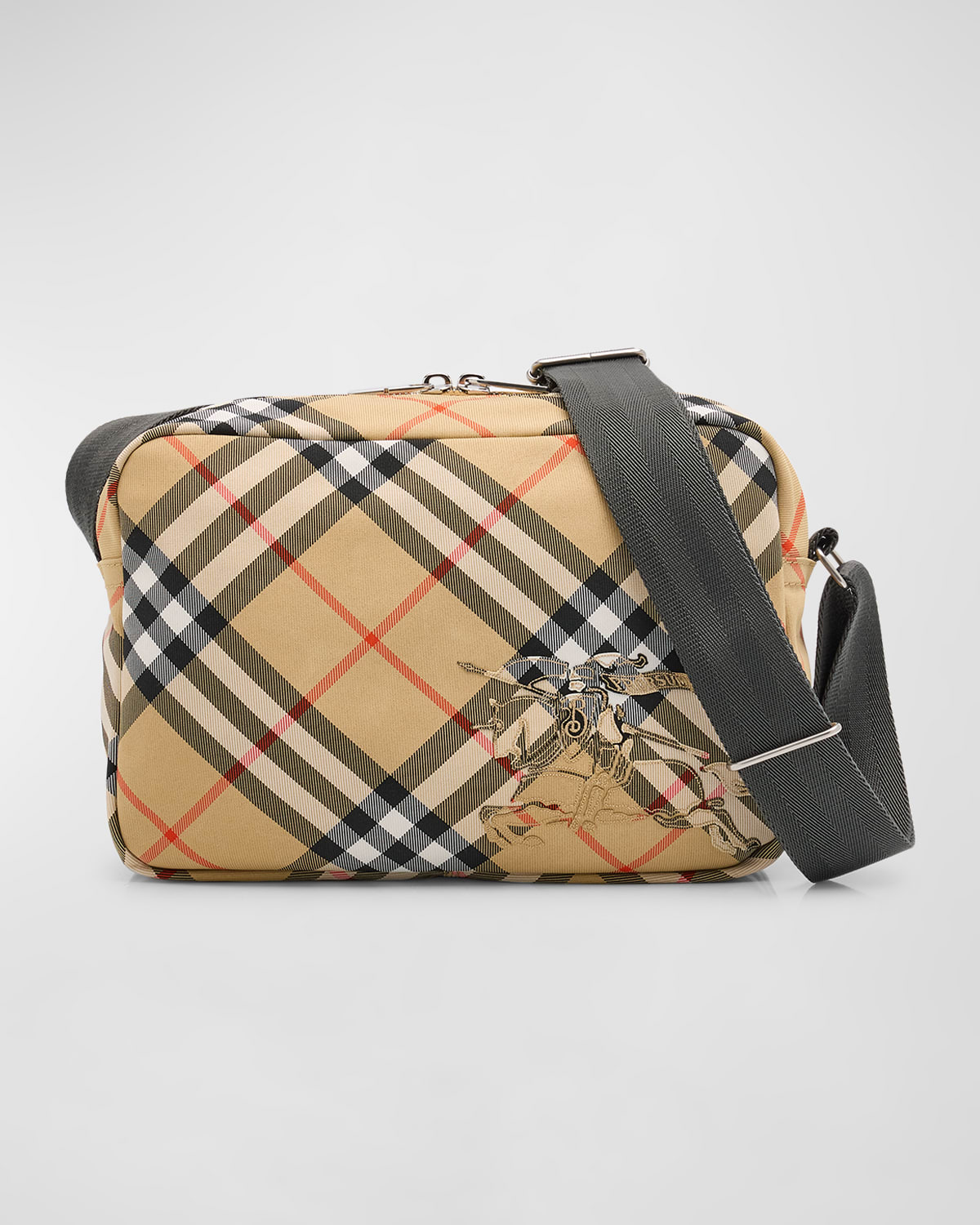Burberry Men's Check Essential Crossbody Bag In Brown