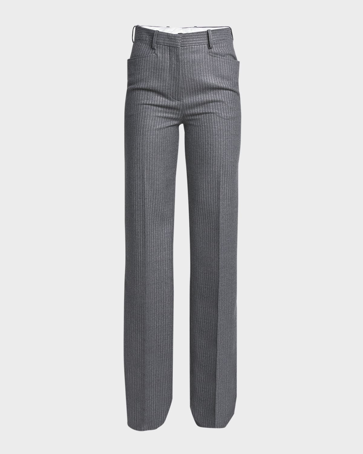 Metallic Striped Wool Flannel Bootcut Pants