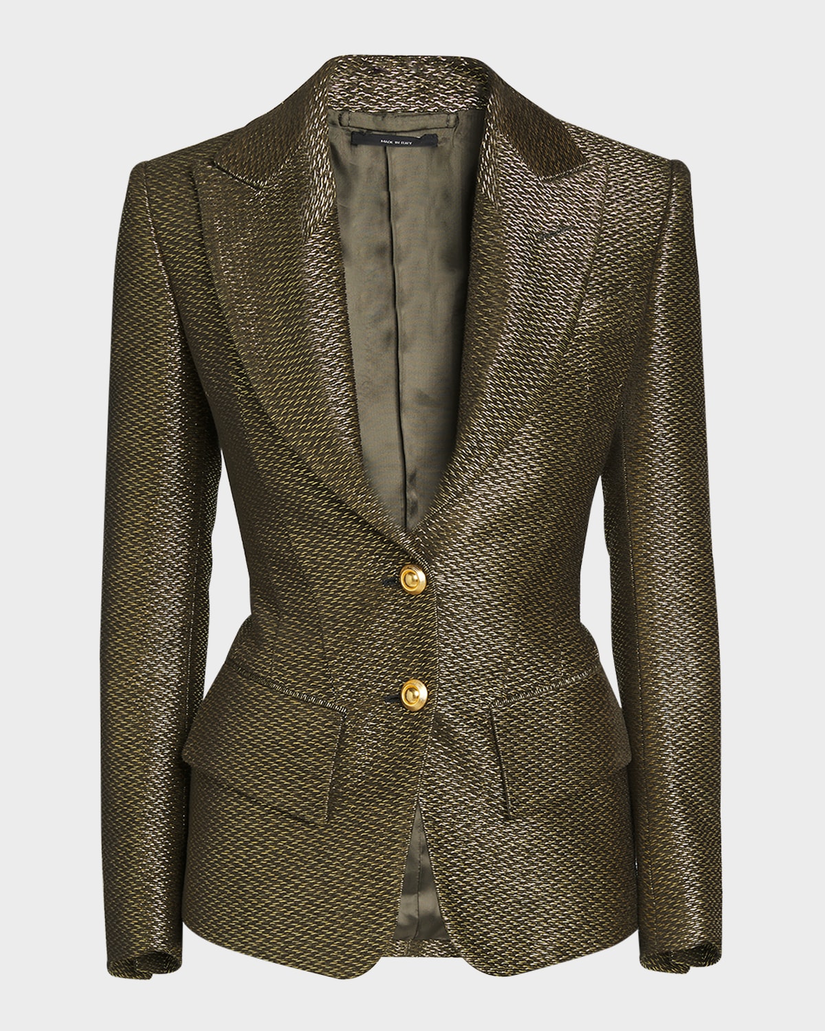 Tom Ford Metallic Silk-blend Boucle Single-breasted Jacket In Multi Oliv