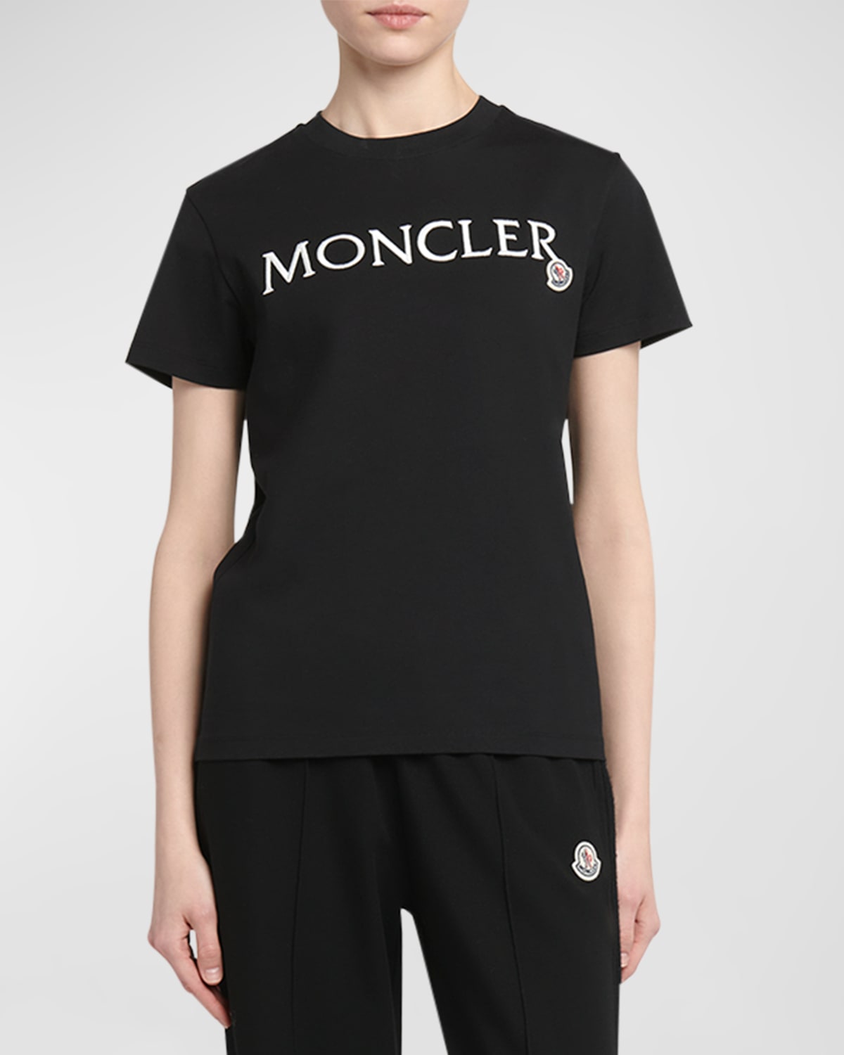 Moncler Embroidered Logo T-shirt In Black