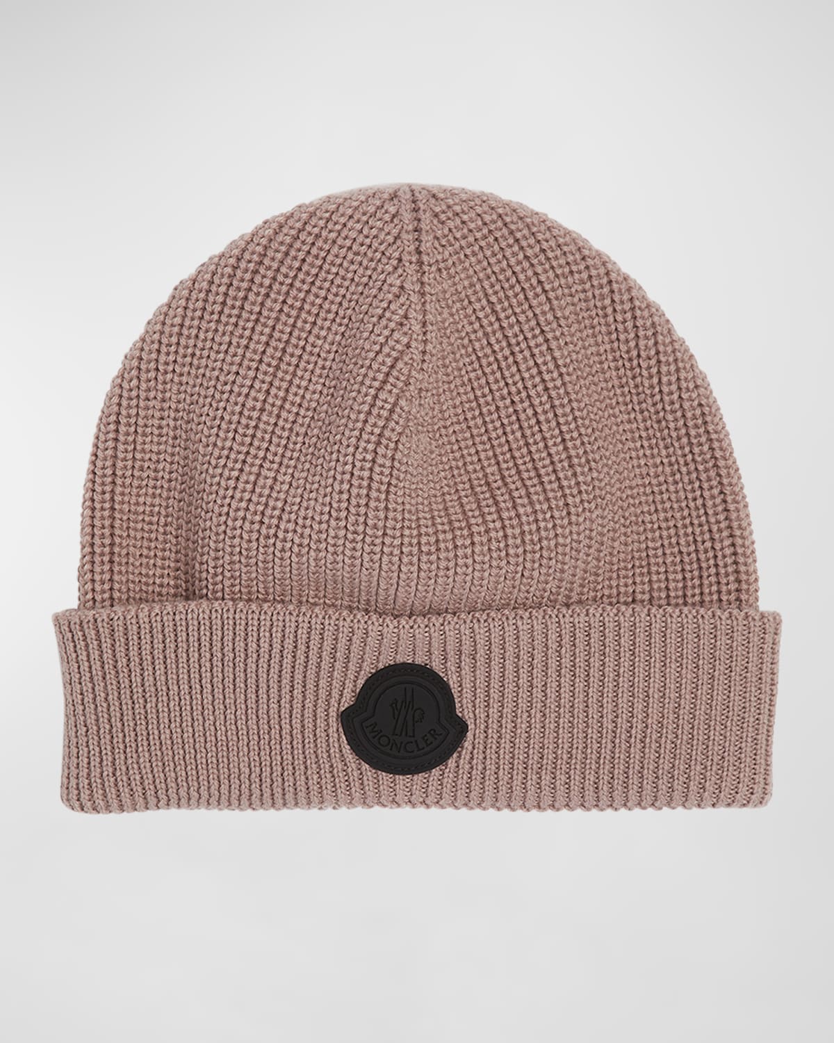Moncler Wool Ribbed Knit Logo Beanie In Purple