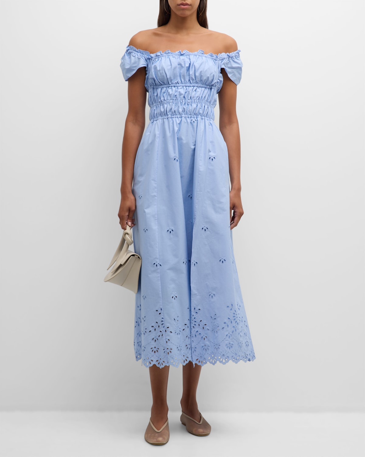 embroidered eyelet smocked dress Women's White Cotton Embroidered Eyelet Maxi Dress main image 1