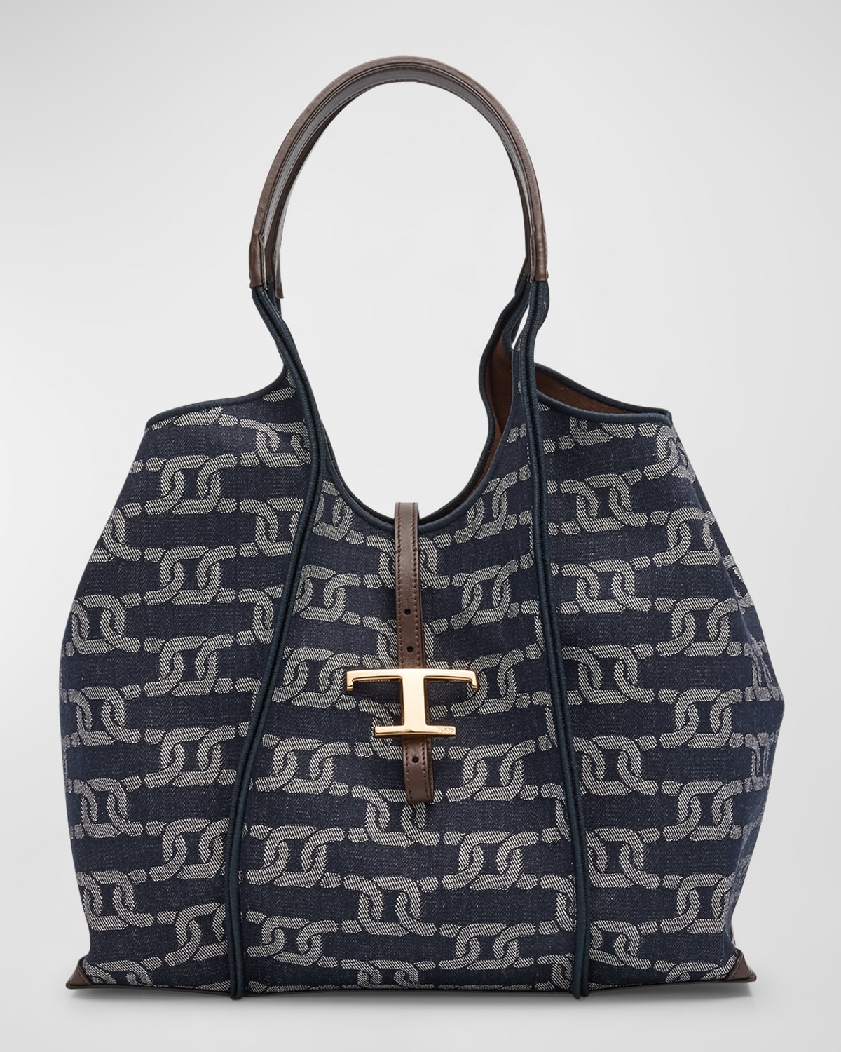 Tod's Logo Canvas Shopper Shoulder Bag In Denim Link