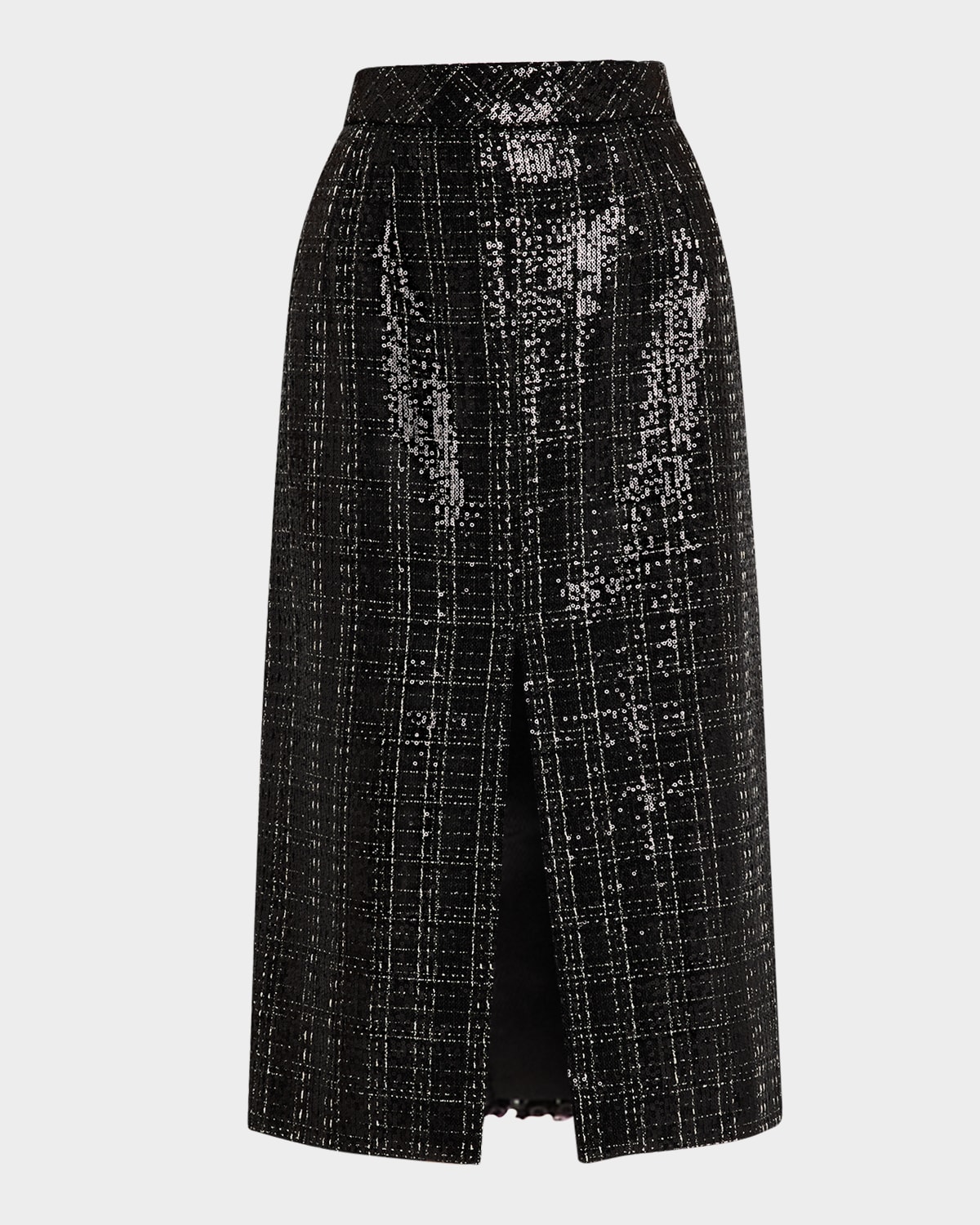 DICE KAYEK SEQUINED CHECK SLIT MIDI SKIRT 